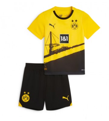Lacne Dětský Futbalové dres Borussia Dortmund 2023-24 Krátky Rukáv - Domáci (+ trenírky)